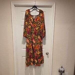 Terra & Sky Long Sleeve Floral Dress - Red and Yellow